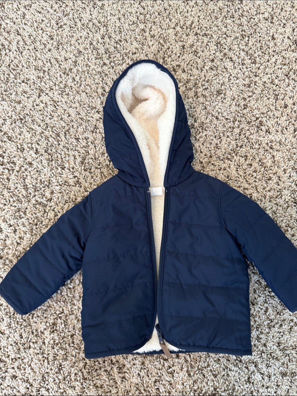 Carter's Navy Hooded Puffer Jacket with Cream Sherpa Lining